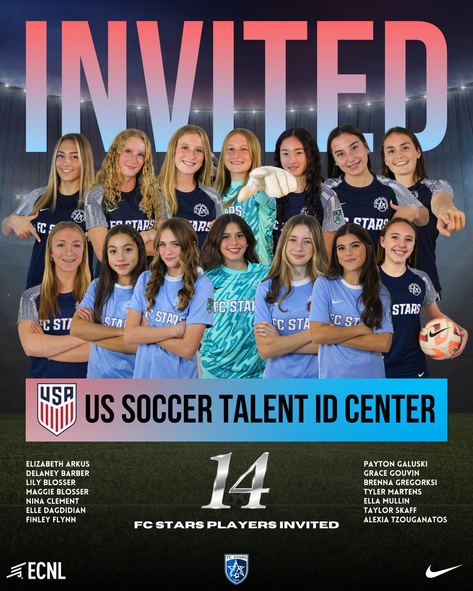 Congratulations to all 1️⃣4️⃣ FC Stars players who have been invited to the US Soccer Talent ID Center on March 26! 
#FCStars #StarsNation