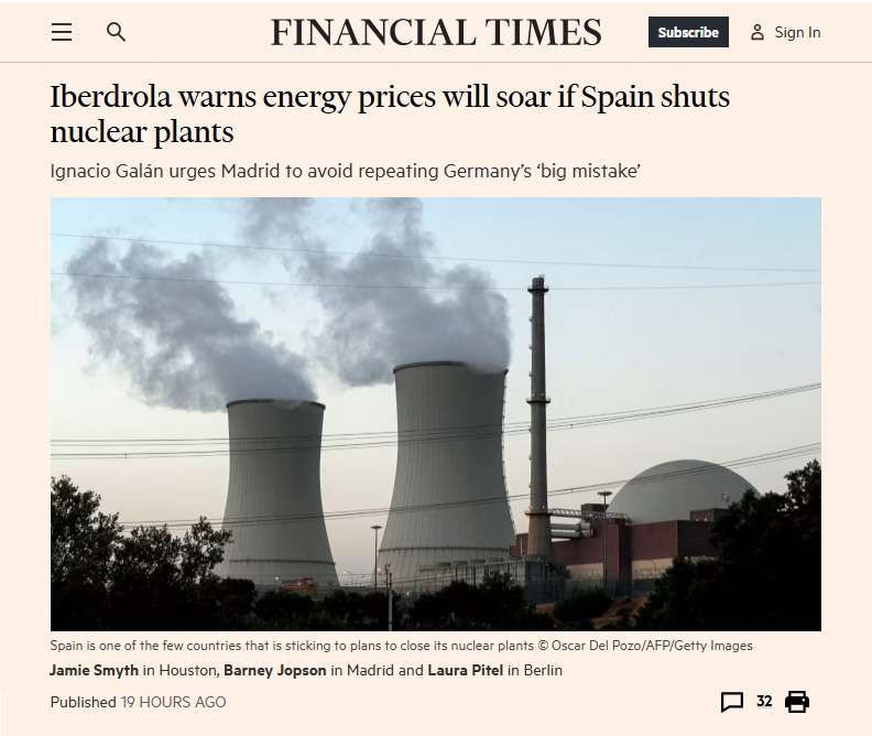 Okay 🇪🇸 Spain you have a choice to make.

1. Keep your #nuclear plants running, keep breathing clean air and keep your power prices stable.

OR

2. Shut down your NPPs, fill your countryside with unreliable solar &amp; wind and pay 25% higher power bills.

Take your time...
#uranium