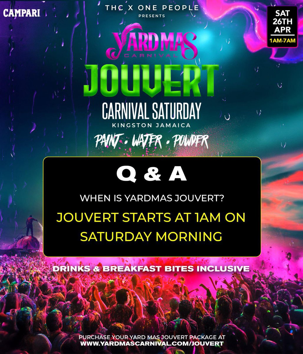 The countdown is on! ⏳ 

Get ready to wild out because @yardmasjouvert kicks off at 1 AM  Saturday, April 26th 2025! 🌙🎉

Brace yourself for WATER. PAINT. POWDER. = PURE UNFILTERED MADNESS! 💥🔥

Tag your crew and let them know—we outside and getting on bad! 🌊🎨💃🏾