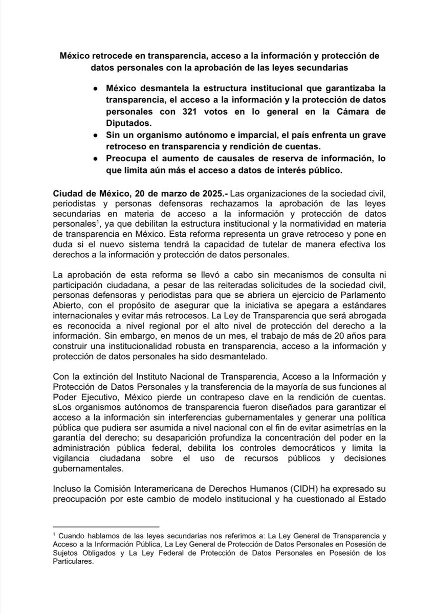 designaciones's tweet photo. ⚠️La @Mx_Diputados aprueba las reformas secundarias que desmantelan la estructura institucional que garantizaba la transparencia, el acceso a la información y la protección de datos personales. ¡Gran retroceso p/el derecho a saber y apertura gubernamental!🔒

#LoQueDejamosDeSaber https://t.co/KGx8Epb9AV
