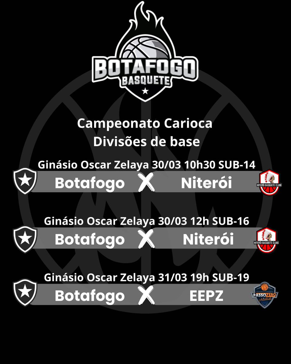 Fala, torcedor alvinegro!
Tá na hora de apoiar a base! Nossos jovens talentos entram em quadra neste mês para defender a estrela solitária com muita garra.
O torcedor alvinegro tem entrada GRATUITA nos jogos (em casa) da base do FOGÃO.
#ÉaNossaHistória #VamosBOTAFOGO