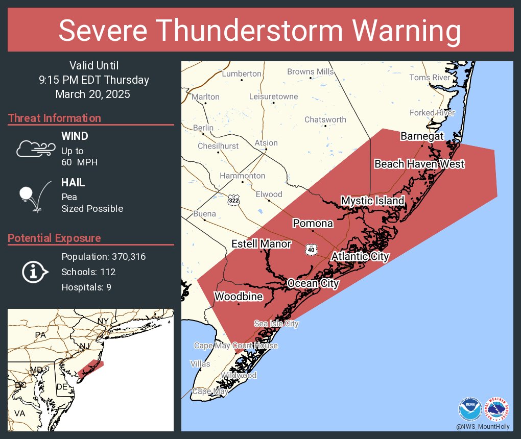 Severe Thunderstorm Warning including Atlantic City NJ, Pleasantville NJ and  Ocean City NJ until 9:15 PM EDT