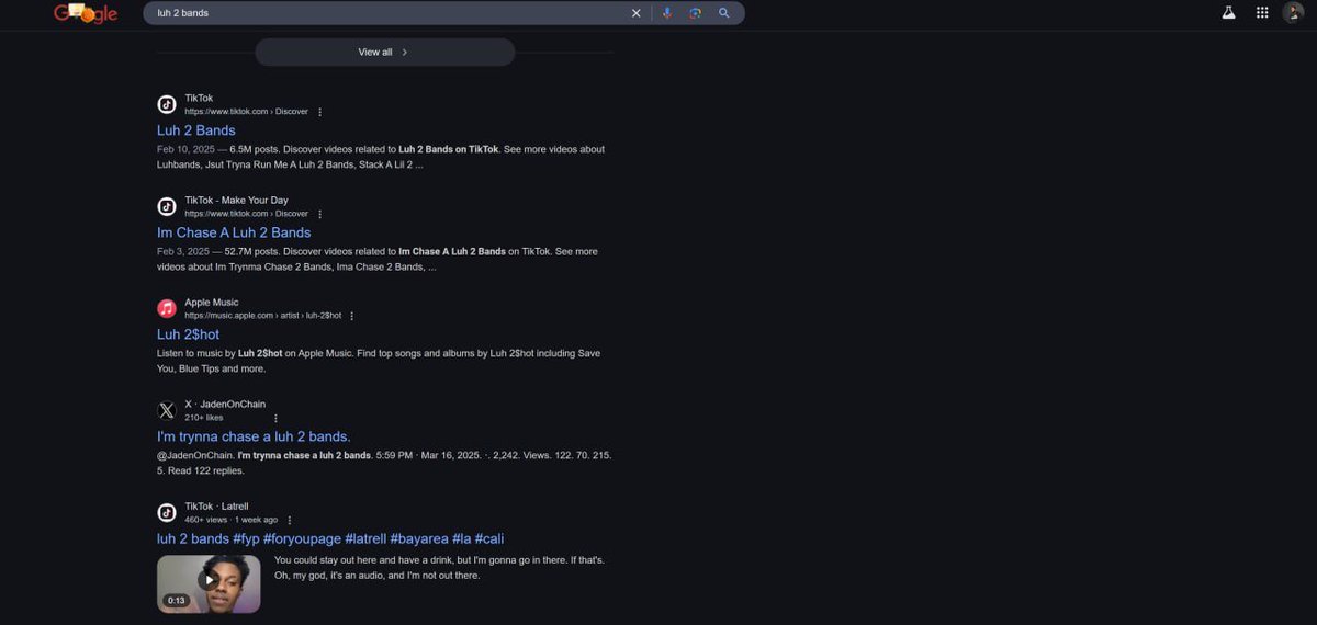 JadenOnChain's tweet image. If you search up luh 2 bands. I&apos;m the 4th link. Study.