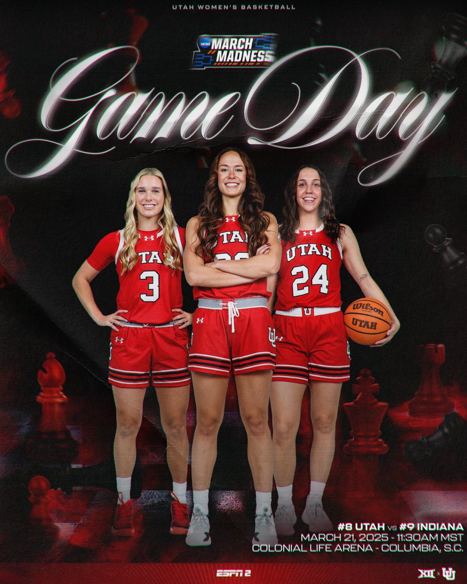 IT’S GAME DAY
🔴 FIRST ROUND
🆚 #9 Indiana
📍Columbia, SC
⏰ 11:30am MST
📺 shorturl.at/Q4Kfb
🎤 shorturl.at/XprD5
📈 shorturl.at/tkCaf

#GoUtes