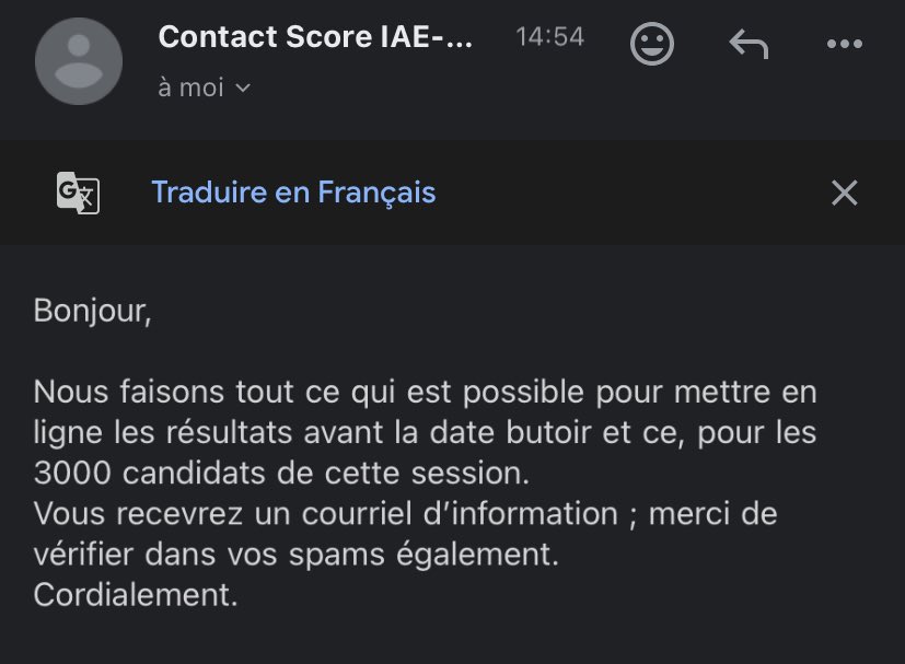 YanisZrl95's tweet photo. Salut, petite question, j’ai passé l’iae le 15 mars. Le résultat est le 25 selon le site ( mon master ferme les candidatures le 24) . Vous savez si  ils vont prendre en compte ça pour qu’on ait les résultats avant la date butoir ou pas? Voici leurs réponses à mon mail: https://t.co/LUJy5OSbmh