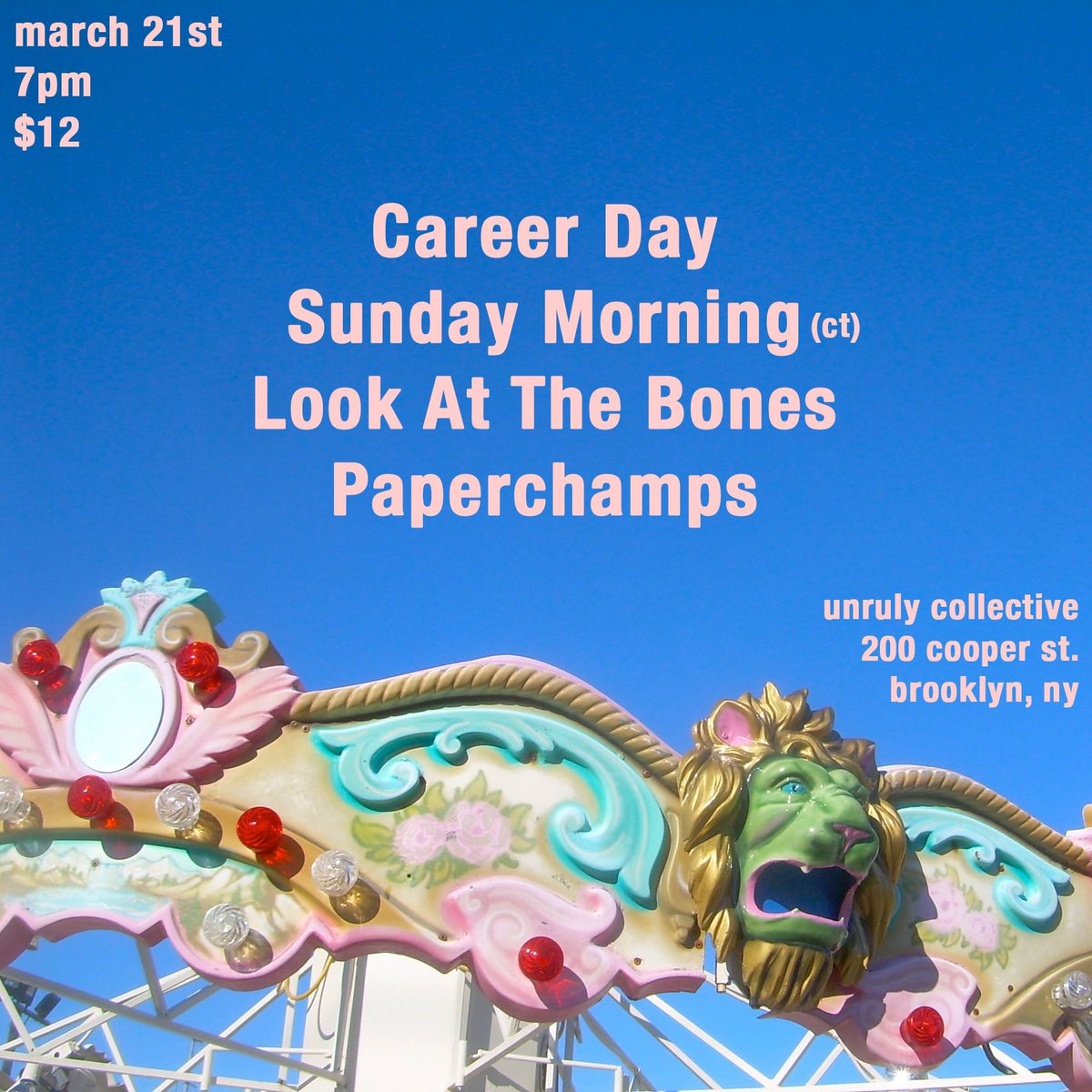 Career Day - “I’LL ALWAYS BE THIS” EP OUT NOW! (@careerdayny) on Twitter photo NYC diy roll call: come through to this banger in Bushwick tomorrow with us, <a href="/SundayMorningCT/">Sunday Morning</a>, <a href="/LATBones/">LOOK AT THE BONES</a>, and <a href="/PaperChampsNyc/">Paperchamps</a> NYC diy roll call: come through to this banger in Bushwick tomorrow with us, <a href="/SundayMorningCT/">Sunday Morning</a>, <a href="/LATBones/">LOOK AT THE BONES</a>, and <a href="/PaperChampsNyc/">Paperchamps</a>