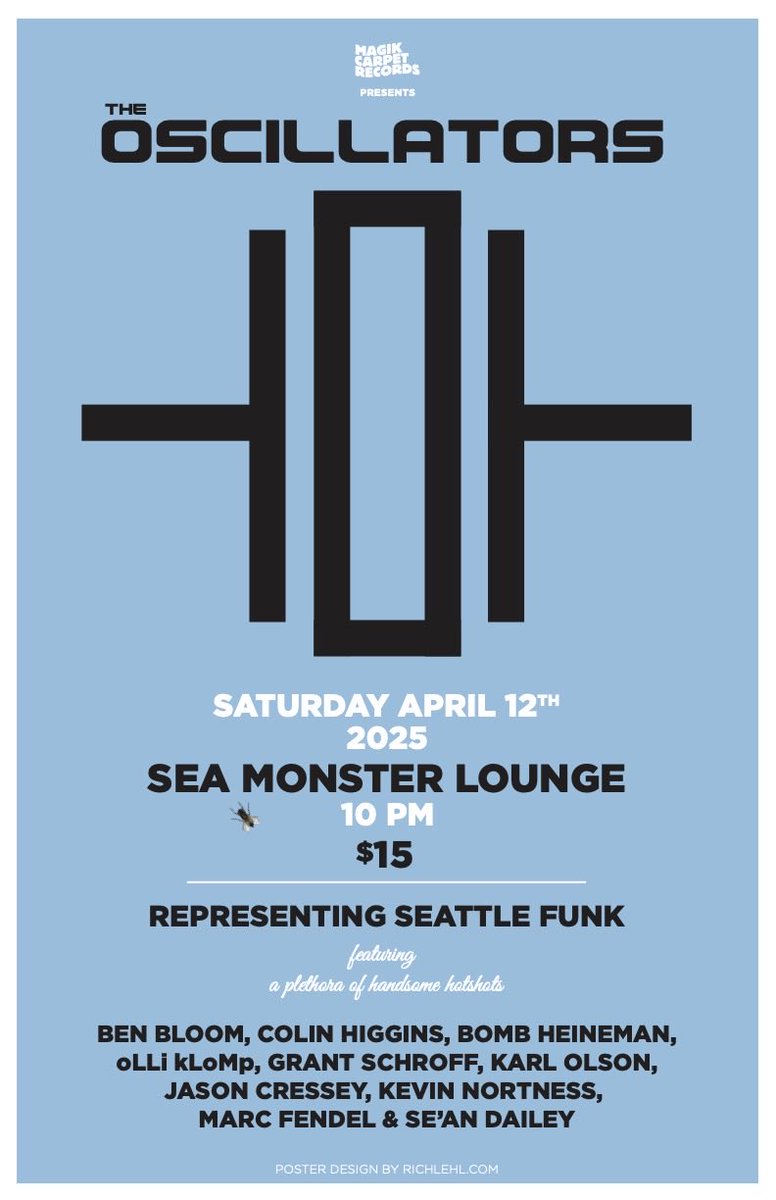 b3dahlia's tweet photo. THE OSCILLATORS return with spring vibrations!! Funkin’ up the SeaMonster 4/12 at 10pm
Featuring members of @Polyrhythmics , #Funkways, #BattlestarKalakala, @west_soul and more!
#theoscillators
#MAKEITFUNKY
#magikcarpetrecords
#SeattleFunk
#oLLiKlomP
#grantschroff https://t.co/krszzxrPI5
