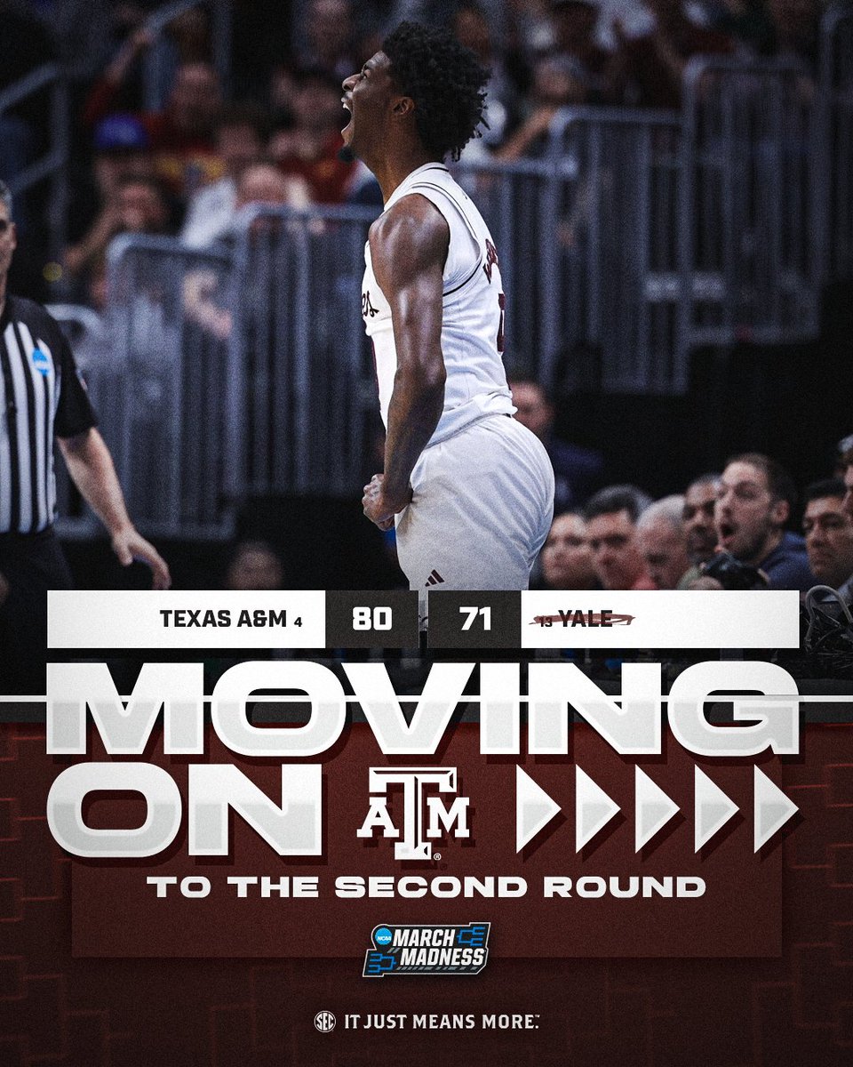 MOVING ON. ▶

<a href="/aggiembk/">Texas A&M Basketball</a> gets it done! See you Saturday!

<a href="/MarchMadnessMBB/">NCAA March Madness</a> x #ItJustMeansMore