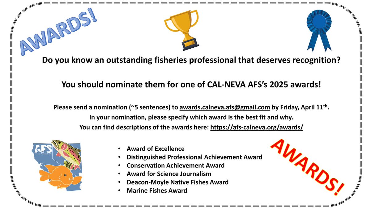 Nominate that great fisheries scientist in your life for one of our many awards! Link in bio for more information on each award!