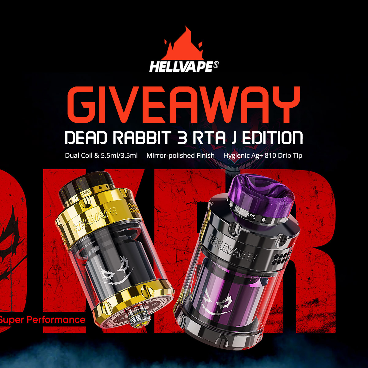 GIVEAWAY ALERT! 🔥

⚡Hellvape Dead Rabbit 3 RTA J Edition⚡

Terms &amp; Conditions 👉sourcemore.com/vaporesso-apex…

Join in on the fun and you could be our lucky WINNER! 🏆

⚠ Warning: The device is used with e-liquid which contains addictive chemical nicotine. For Adult use only.