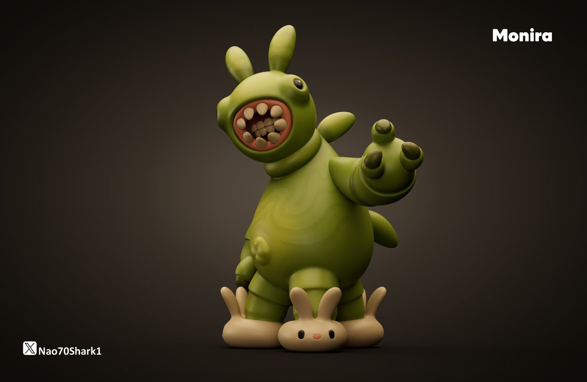 I’m super into creepy-cute stuff, so when <a href="/nao70shark1/">nao70shark</a> asked for different takes on his signature creature, I was like, “Yeah, I’m in.”

Personally I like its vaguely rabbit-like figure and echoed that on the bunny slippers. 

#ToyDesign #ChaosCorona #Monira #fanart