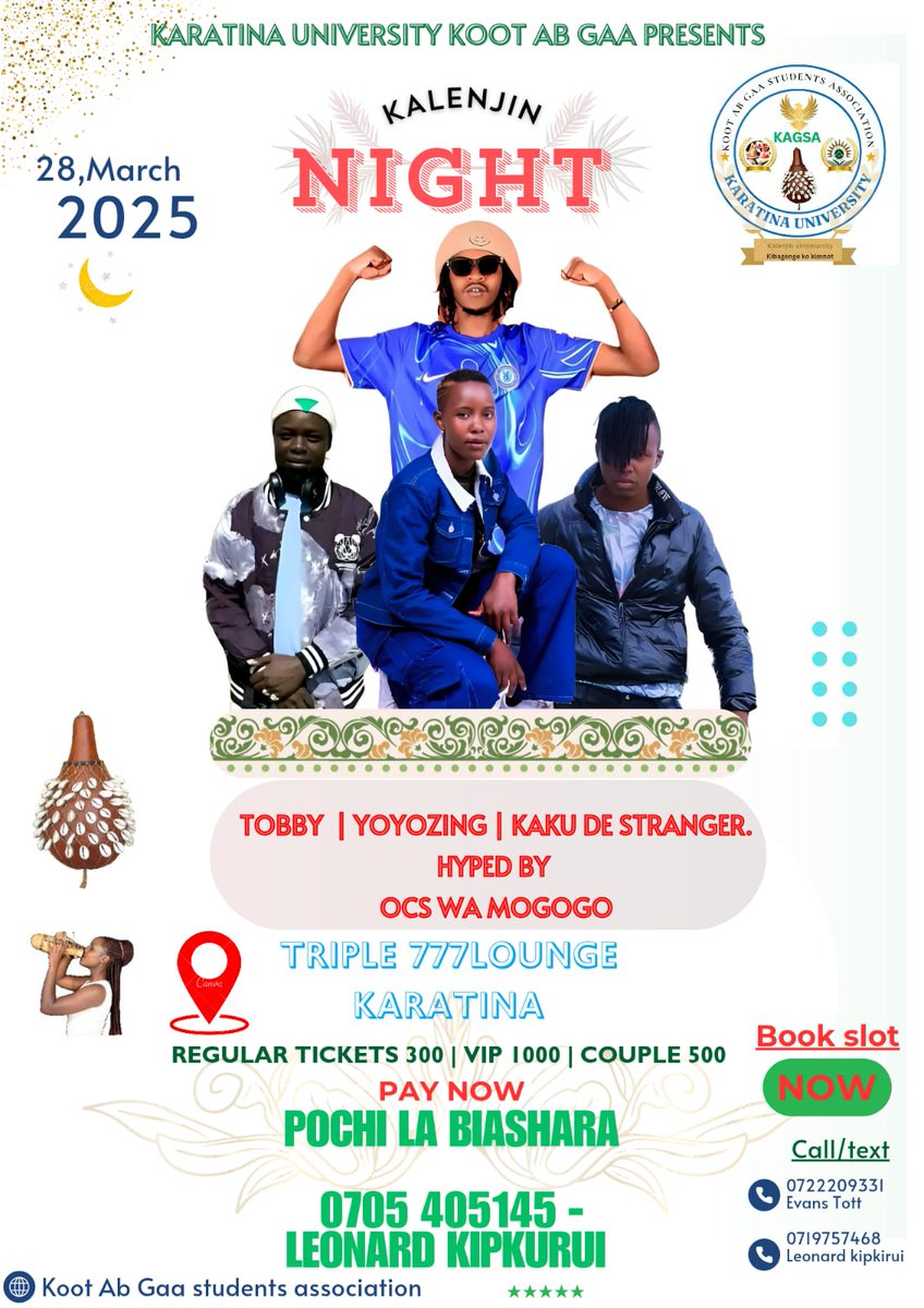 Tukimaliza stori za naivasha tunakuja kuguza murima pale karatina  triple 777 lounge 
Akebiir sherehe kinyumbani celebrate  🎊 🍷 
Tarehe ni 28 ‼️‼️
Ocs ,Toby, yoyozing na kakuu de stranger
Kosa uchekwe 😆😆