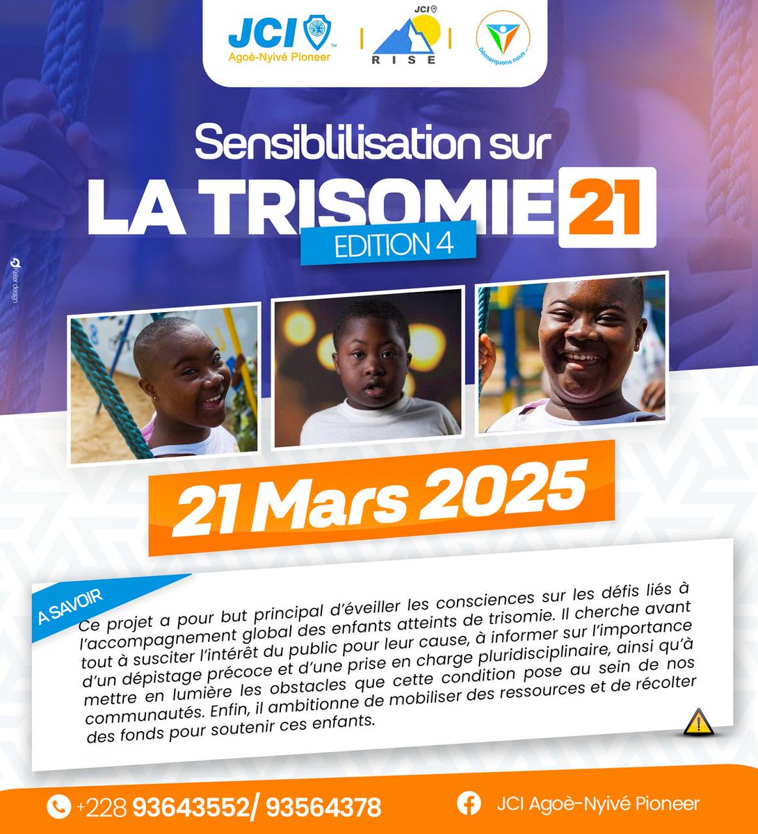 La trisomie 21 n’est pas une fatalité, mais une différence à comprendre et à accueillir avec bienveillance. Un suivi médical adapté peut aider à la prévenir. Informons-nous et bâtissons une société plus inclusive !
#Projettrisomie21
#JCIAgoèNyivéPioneer
#demarquonsnous