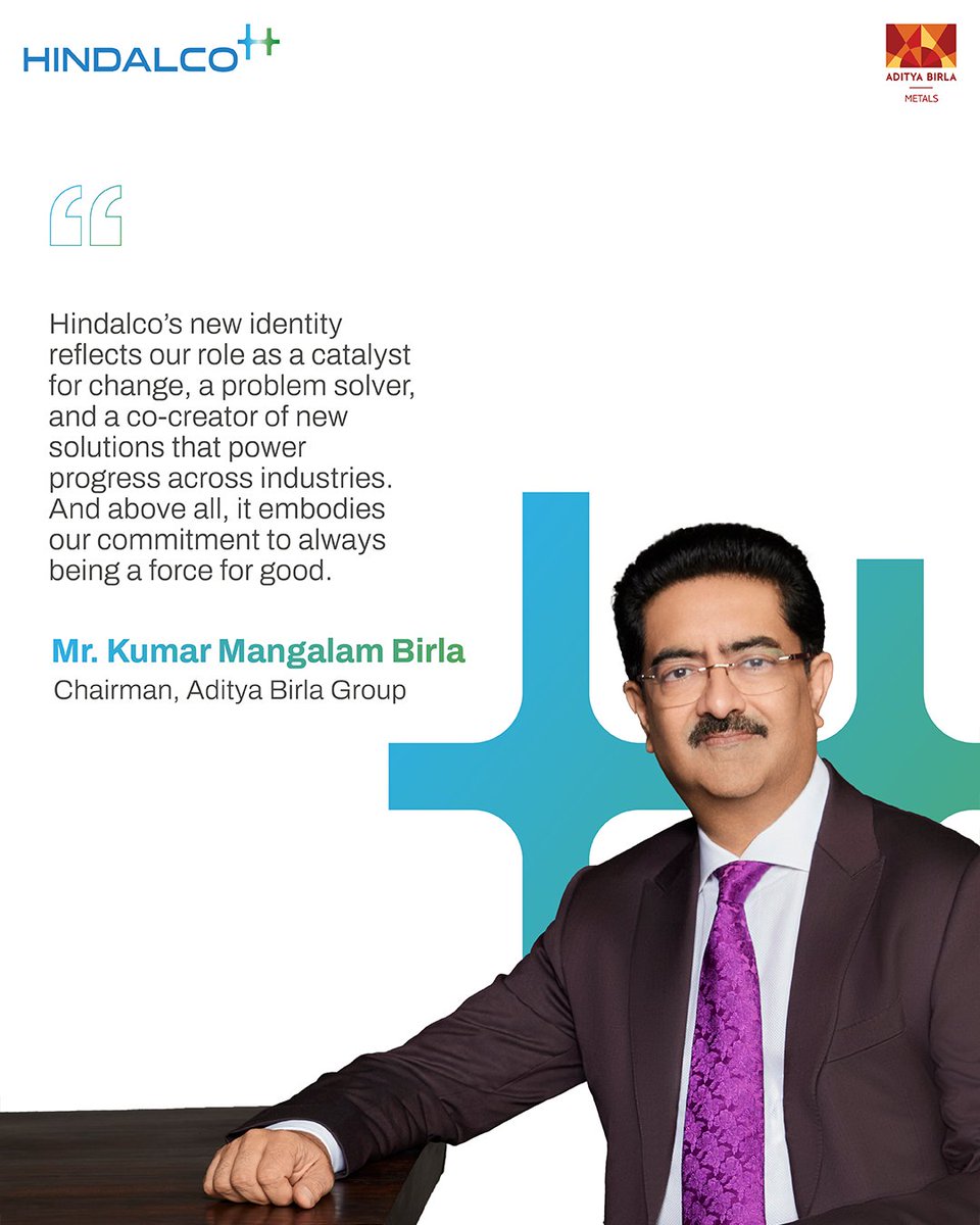 A new chapter begins for Hindalco.

Our rebranding is not just a new identity—it’s a promise to shape a future where innovation and responsibility go together. 

Here’s what Mr. Kumar Mangalam Birla, Chairman of the Aditya Birla Group, says about this.

#EngineeringBetterFutures