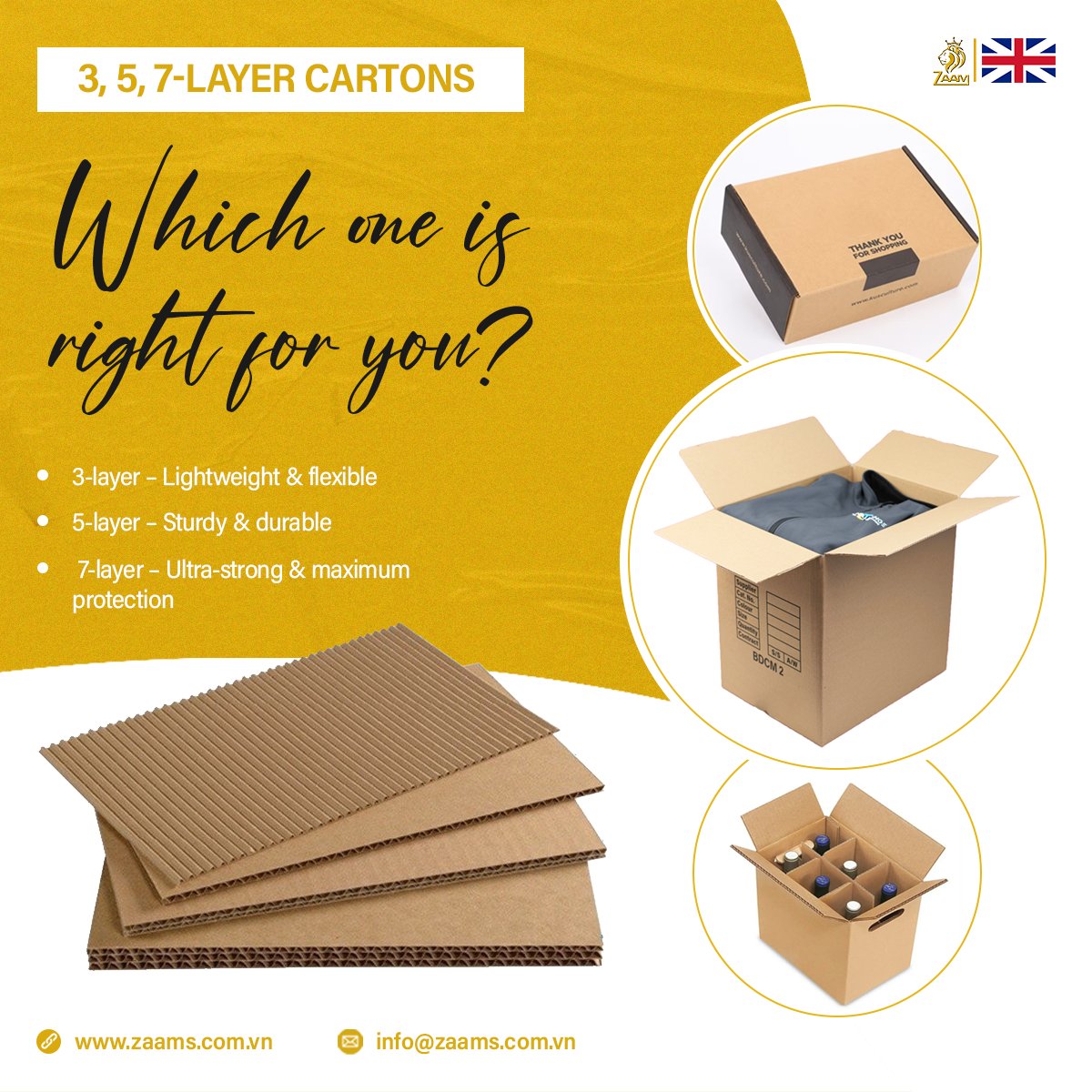 💡 More layers don’t always mean better! Choose the right one for your needs. Need advice? 

Comment or inbox us now!

🌐zaams.com.vn
📩info@zaams.com.vn

#zaam #zaams #PackagingSolutions #CartonBoxes #SecureShipping #SmartPackaging #Logistics #CartonLayers