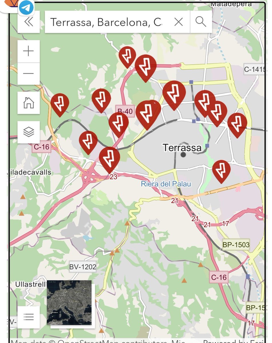 🔊Manca de subministrament elèctric a #Terrassa (Vallès Occidental) per una avaria de mitja tensió. 8637 abonats afectats. La companyia hi està treballant.