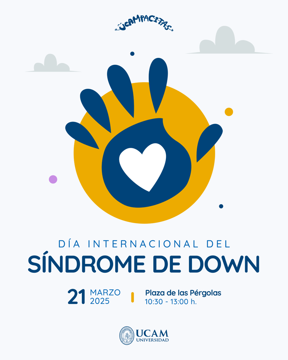 UCAM's tweet photo. 💙 Conmemoramos el Día Internacional del Síndrome de Down. #UCAMPACITAS ha preparado una jornada de sensibilización en la Plaza de las Pérgolas.

📅 HOY
⏰ 10:30 - 13:00 h
📍 Plaza de las Pérgolas (Campus de Murcia)

ℹ️ https://t.co/Bv3fIv2QXW https://t.co/pXQMSWwmrN