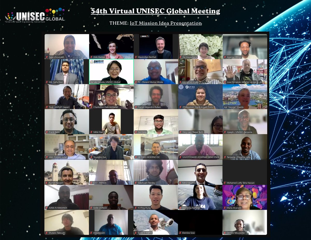 The 54th Virtual UNISEC-Global Meeting concluded successfully on March 15, 2025. This gathering focused on the Nanosatellite IoT Constellation Mission Program.
Thank you for your enthusiastic participation and for contributing to the success of this event!