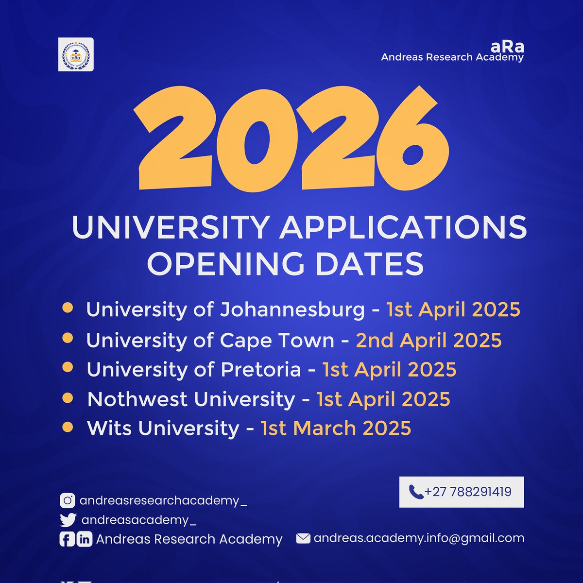 andreasacademy_'s tweet photo. Navigate the application process with ease. Our team of experts will help you Increase your chances of securing admission to your dream university, Explore bursary opportunities to fund your studidies.

#AndreasResearchAcademy #UniversityApplications #BursaryApplications https://t.co/0XmrlA08Gx
