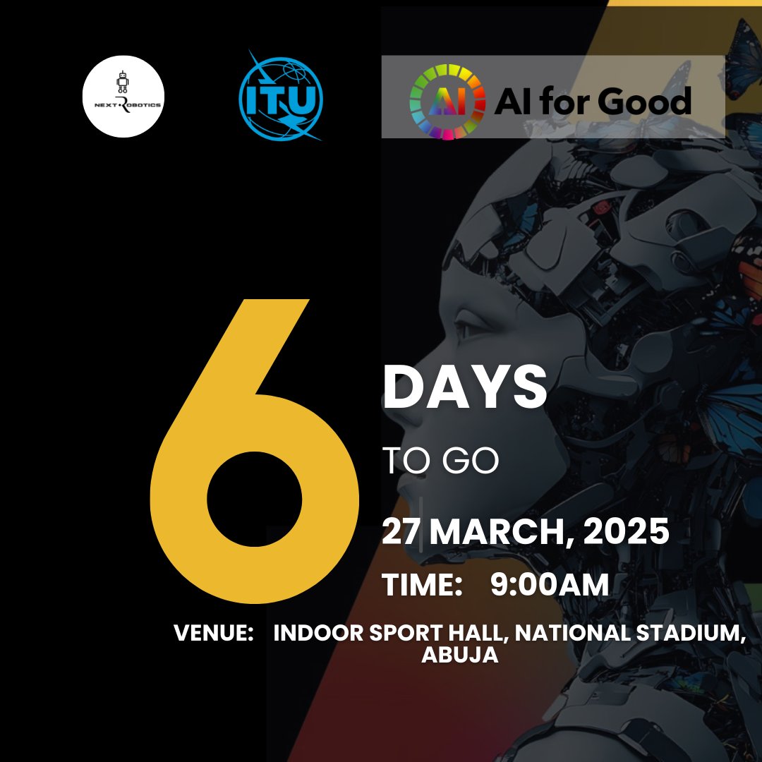 NextRobotics1's tweet image. Who is ready...

6 Days to the epic Robotics for Good Youth Challenge Nigeria 2025, happening March 27, 2025.

#nextroboticsAcademy #abuja #AIforGood #Robotics #challenge