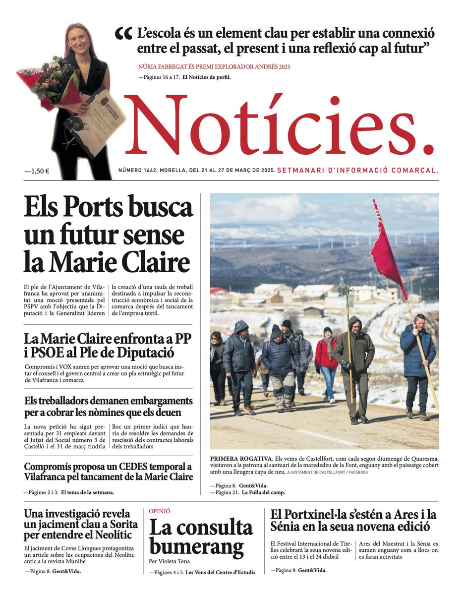 Esta és la portada del Notícies d'aquesta setmana, que podràs trobar en unes hores al teu quiosc!
🗞
#Vilafranca #Castellfort #Morella #ElsPorts #Castelló #ComunitatValenciana