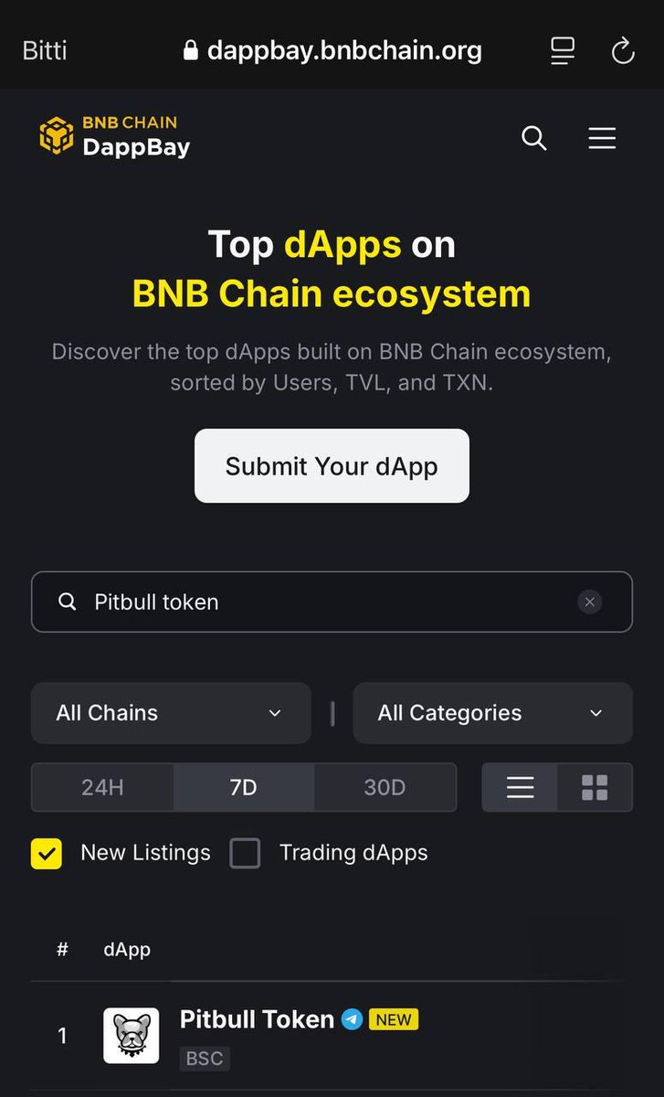BscPitbull's tweet photo. 🚀 Pitbull Token is Now Listed on BNB Chain DappBay! 🔥

Pitbull Token has officially been listed on BNB Chain’s dApp platform, DappBay! 🎉

This marks another major step in Pitbull’s growth, increasing our visibility within the BNB Chain ecosystem! 💪🐶

🔗 Check out Pitbull Token on DappBay:
👉 https://t.co/JwimmppN5H

Together, we continue building and expanding the Pitbull ecosystem! 🚀🔥

#PitbullToken #BNBChain #DappBay #Crypto #Web3 @BNBCHAIN