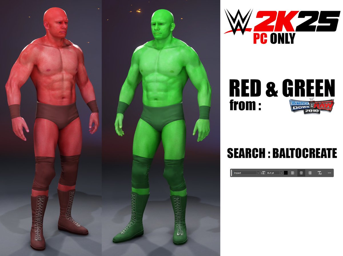 BaltoCreate's tweet photo. I recreated Red and Green from SVR 10, I hope you like it :)

#WWE #WWE2K25 https://t.co/XtkQAAjiwf