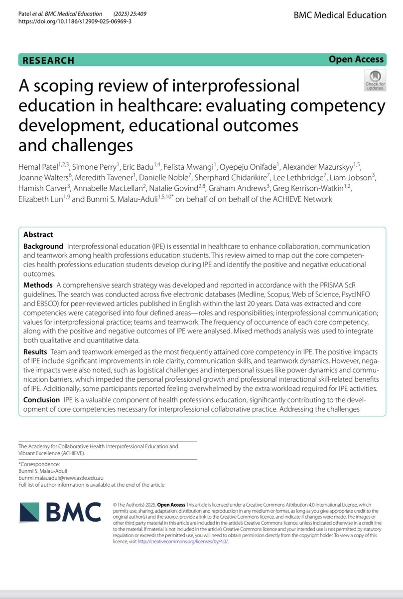 Dr Shep (PhD) MentalHealth Academic ๐ฟ๐ผ๐ฌ๐ง๐ฆ๐บ (@shepchid) on Twitter photo Publication Alert.
Hello family and friends, Iโm happy to share our latest publication on Interprofessional education (IPE) a component of healthcare that enhances collaboration, communication
& teamwork among health professions education students.<a href="/daddyhope/">Hopewell Chinโono</a> <a href="/DrLapkin/">Sam Lapkin</a> Publication Alert.
Hello family and friends, Iโm happy to share our latest publication on Interprofessional education (IPE) a component of healthcare that enhances collaboration, communication
& teamwork among health professions education students.<a href="/daddyhope/">Hopewell Chinโono</a> <a href="/DrLapkin/">Sam Lapkin</a>