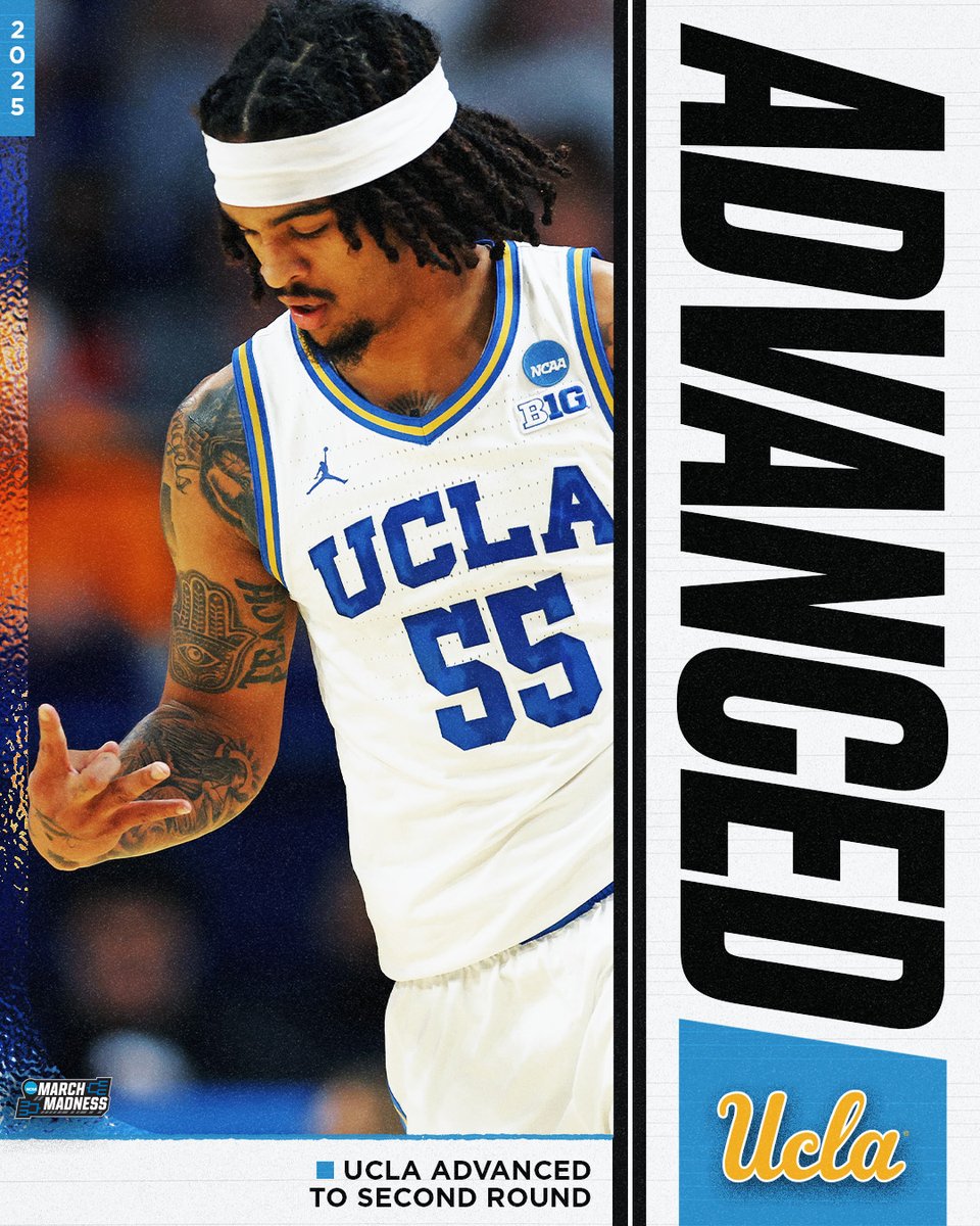 (7) UCLA IS ON TO THE SECOND ROUND 🙌

The Bruins pick up an impressive victory over (10) Utah State, 72-47, to open #MarchMadness 🐻
