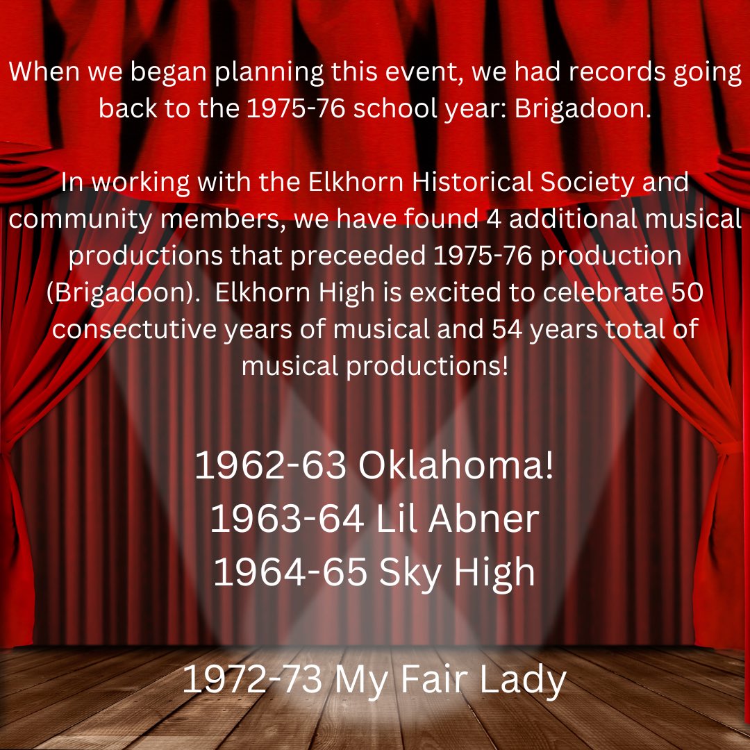 Elkhorn High (EHS) Vocal Music (@ehsings) on Twitter photo Current students, alumni students, & their families are all invited to attend this historical event for our musical theatre program! We’re so excited to welcome everyone back to EHS to celebrate with us! ♥️🤍🖤
<a href="/EHS_Activity/">EHS Activities and Athletics</a>
<a href="/ElkhornPS_EHS/">Elkhorn High School</a>
<a href="/PartnersEhs/">EHS pARTners</a>
<a href="/ElkhornPS/">Elkhorn Public Schools</a> Current students, alumni students, & their families are all invited to attend this historical event for our musical theatre program! We’re so excited to welcome everyone back to EHS to celebrate with us! ♥️🤍🖤
<a href="/EHS_Activity/">EHS Activities and Athletics</a>
<a href="/ElkhornPS_EHS/">Elkhorn High School</a>
<a href="/PartnersEhs/">EHS pARTners</a>
<a href="/ElkhornPS/">Elkhorn Public Schools</a>