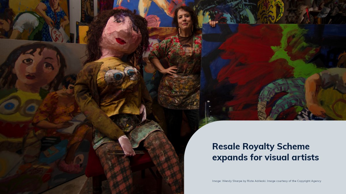 Australian visual artists are set to benefit when their works are resold overseas, thanks to an expansion of the Resale Royalty Scheme to a further 9 countries: tinyurl.com/4srt9snr
 
#AustralianArt #Copyright