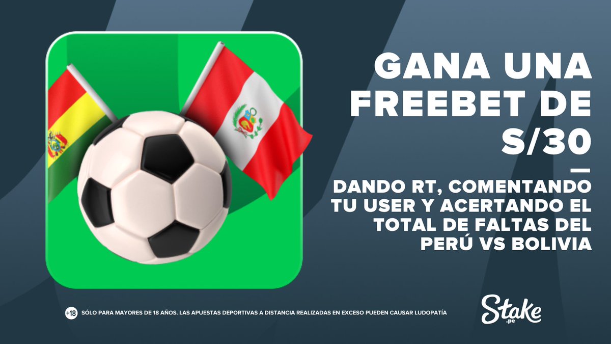 PeruStake's tweet photo. #PERvsBOL por #Eliminatorias
Recta final del partido ⏳ Regalaremos una FREEBET de S/30 💸 a un Staker aleatorio que de RT, comente su user y acierte el total de faltas del partido ⚽️
Apuesta aquí: https://t.co/2oSUoocwJp https://t.co/kljYyXxAmy