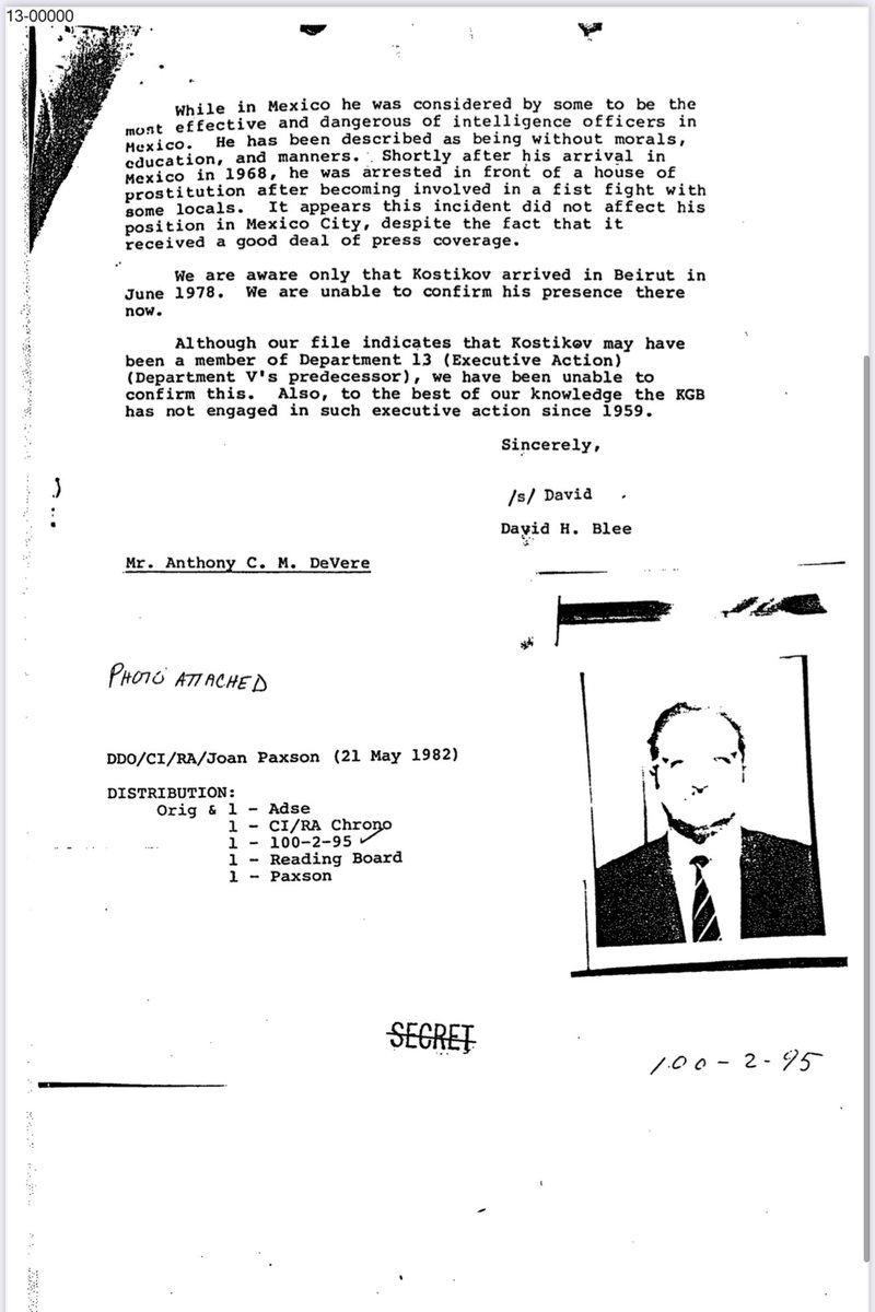 kylenabecker's tweet photo. NEW: The CIA knew that Lee Harvey Oswald was contacting suspected KGB assets at Soviet embassies years before the JFK assassination.

The CIA recorded that Oswald approached the Soviet consulate in Finland in October 1959.

This was four years before he attempted to get a visa into the USSR in September/October 1963, shortly before the assassination of JFK.

Oswald's contact was reported to be one KOSTIKOV, who was believed to be a "Department V" handler who specialized in political assassinations.

Oswald was on the CIA radar for years.