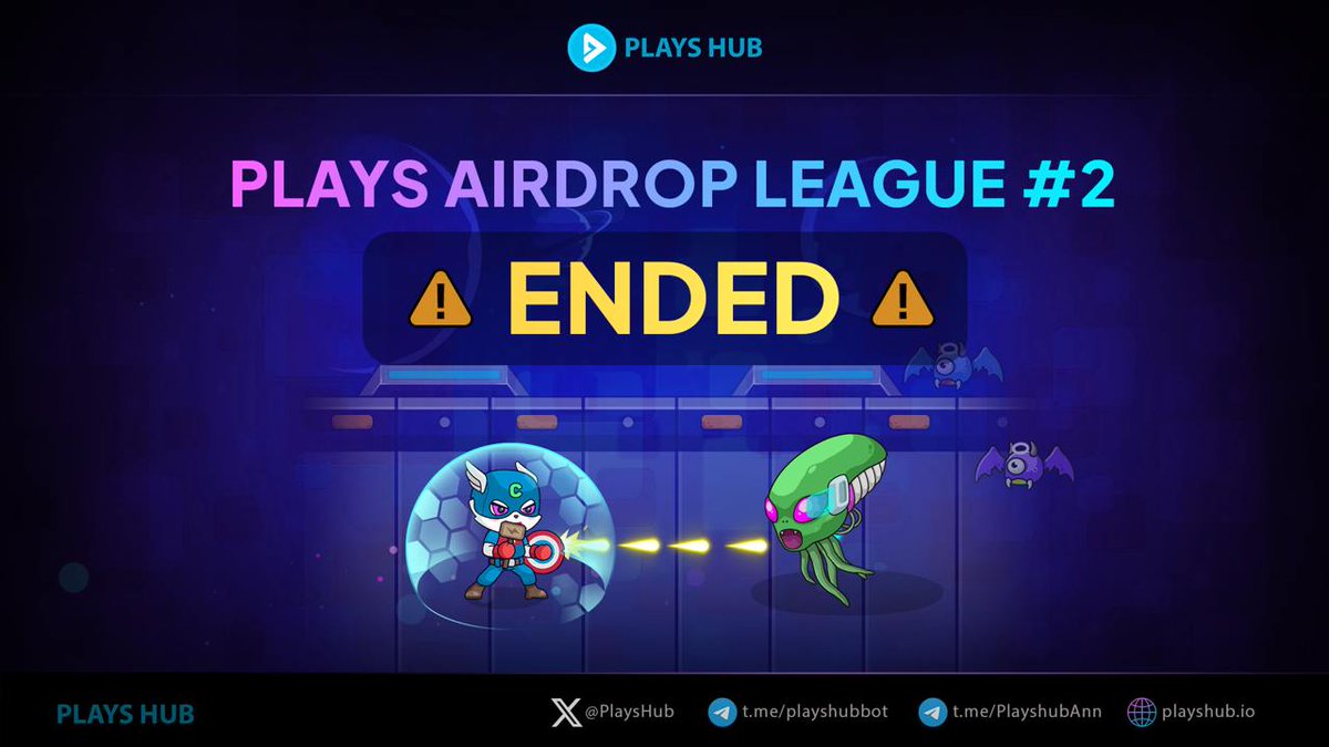 PlaysHub's tweet photo. 🚨 PLAYS #AIRDROP LEAGUE #2 HAS ENDED! 🚨

🎉 What a ride! A huge thank you to everyone who participated, battled, and climbed the leaderboard!

🏆 Winners Announcement Coming Soon!
Stay tuned as we verify the results and reveal the champions. Rewards are on their way!

💬 Missed out? Don’t worry! Bigger, better challenges are just around the corner. Keep your eyes peeled for upcoming events!

🔔 Follow us for updates: @PlaysHub
🤝 Join the community: https://t.co/ACov44A7n7

See you in the next league! 🚀