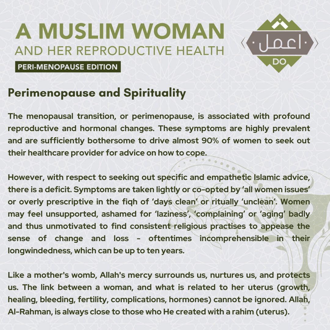 dolearningZA's tweet image. 19. Perimenopause and spirituality 

#DoLearning #RamadanSeries #MuslimWoman #perimenopause #Islam