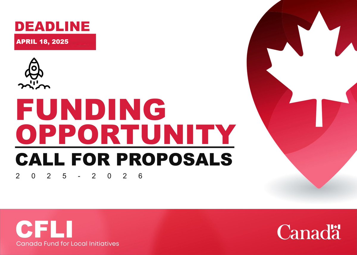 Canada In Vietnam (@canembvietnam) on Twitter photo The Canada Fund for Local Initiatives #CFLI 2025-2026 - Call for proposals❗
Contact HANOI-CFLI@international.gc.ca for details
Don't delay and good luck! Send us your proposal(s) by Friday, April 18, 2025 at 23:59 (GMT+7). The Canada Fund for Local Initiatives #CFLI 2025-2026 - Call for proposals❗
Contact HANOI-CFLI@international.gc.ca for details
Don't delay and good luck! Send us your proposal(s) by Friday, April 18, 2025 at 23:59 (GMT+7).