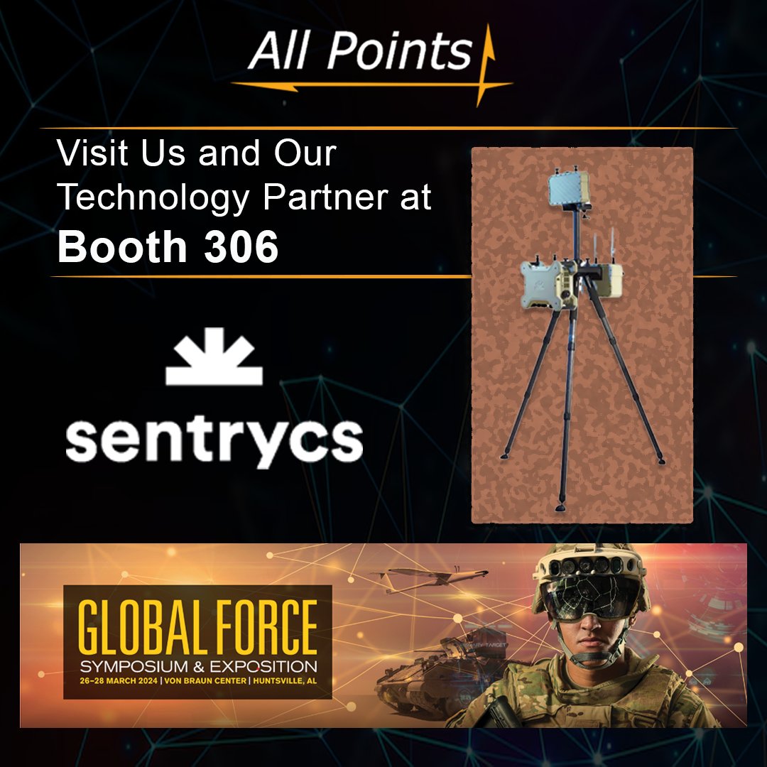 AllPointsLLC's tweet image. Join us at @AUSAorg Global Force 2025 in #HuntsvilleAL! Visit Booth #306 to explore cutting-edge tech from our VAR partners, including @Sentrycs, a leader in counter-drone solutions with Cyber over RF technology. See you there! #AUSAGlobalForce #TechInnovation