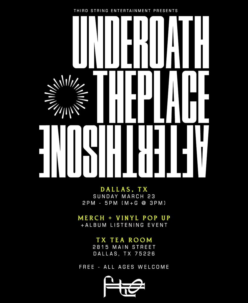 👀 Surprise… this Sunday from 2pm - 5pm, join us for a Merch + Vinyl Pop Up with <a href="/UnderoathBand/">Underoath</a> that will include a 3pm Meet &amp; Greet and a first listen at their brand new album “The Place After This One” before they hit AAC for their show with Papa Roach and Rise Against.