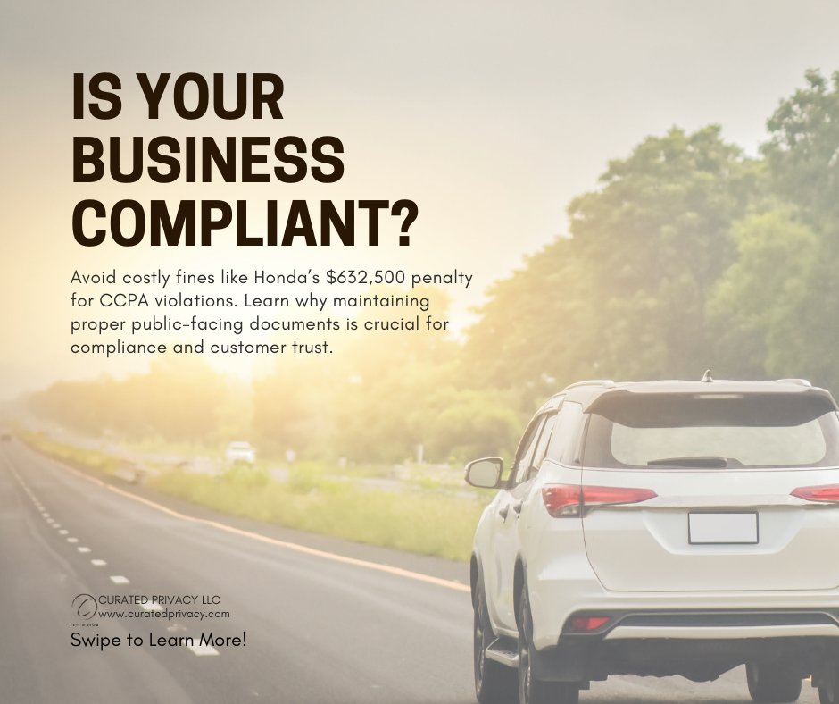 CuratedPrivacy's tweet photo. Is Your Business at Risk of Privacy Violations?

Honda was fined $632,500 for CCPA violations due to poor privacy practices. Don’t make the same mistake!

Get a FREE consultation today at: https://t.co/EhpnZmZJ40

 #Honda #CPPA #CCPACompliance #DataPrivacy #USPrivacyLaws https://t.co/nwxpO8Ecow