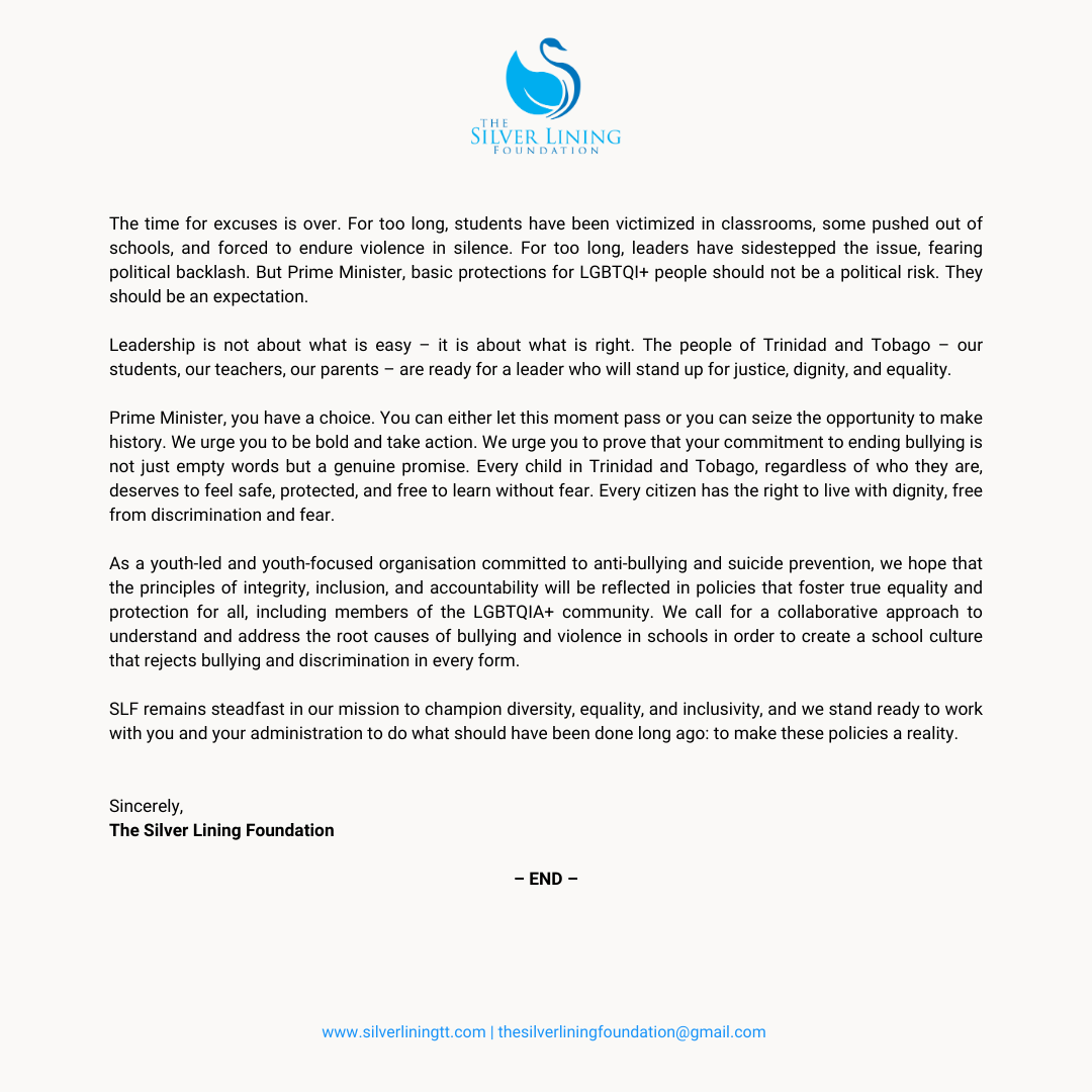 slftt's tweet photo. 🚨  Bullying is not a political issue; it is one of the most widespread forms of violence in our schools, one that requires immediate, thoughtful, and proactive action. 

Read our full letter to PM Young.
🔗: https://t.co/LCDuBJDmvn

#SLFTT #EndBullying https://t.co/f7y66p4Mi3