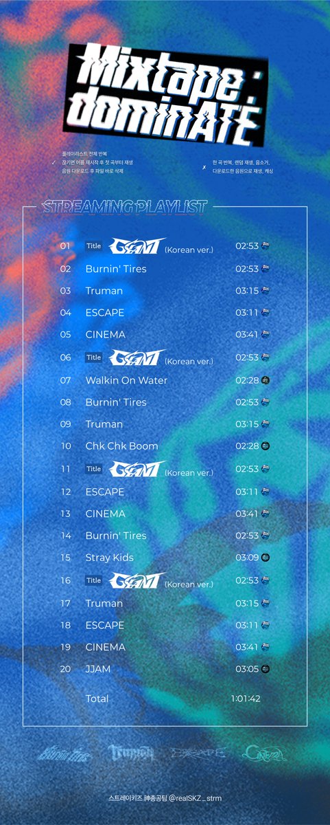 realSKZ_strm's tweet photo. 🦷 <Mixtape : dominATE> 권장 스밍리스트 🦷

#스키즈_케이팝을_도미네이트
#도미네이트_스밍했테이

✔가수, 앨범, 곡 모두 하트 꾹~❤
✔원클릭 스밍리스트(멜/지/벅/플) 타래 업로드 예정 

#스트레이키즈 #StrayKids 
#Mixtape_dominATE
@Stray_Kids https://t.co/1h2TIPnYuO