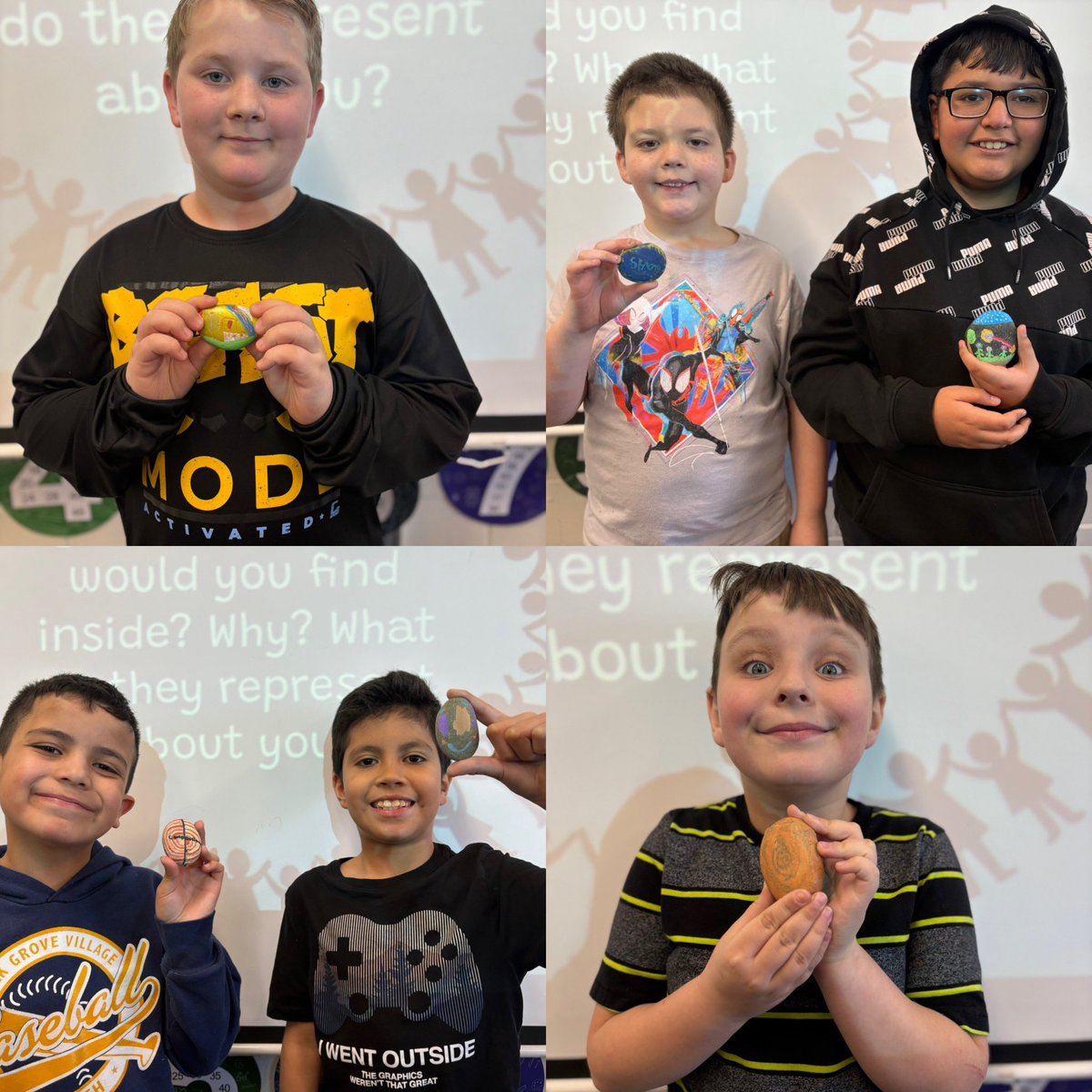 HulliganExplore's tweet image. After reading Agate, What Good is a Moose?, we decorated our own rocks to represent our personality traits and experiences that shape our lives. We also chose one word as a theme or goal. Resilient, grace, whimsy, confident, smile & persistent were some. 💙 🫎
@D59Rupley #SEL