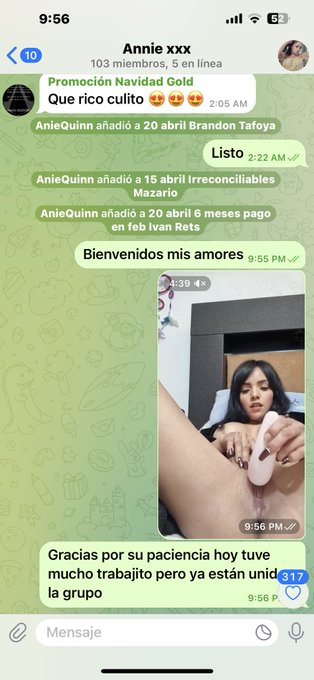 Y ustedes ya están en el grupo Annie xxx 

Hoy está la promo de 200
Por mes solo hoy para que no pagues