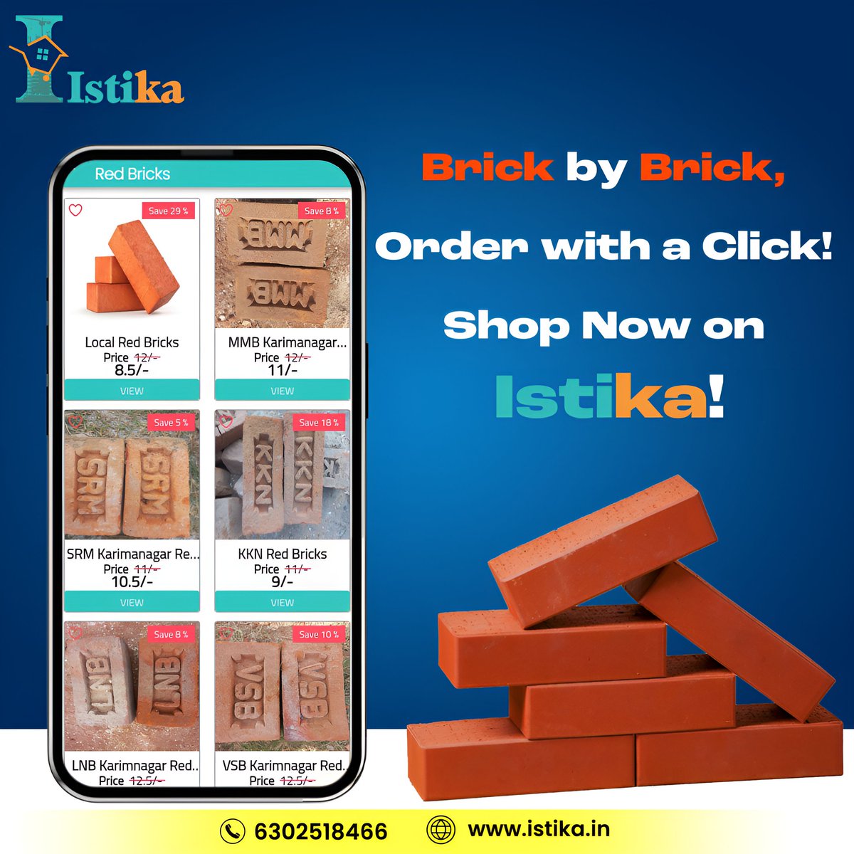 Istika_India's tweet photo. 🧱 Red Bricks starting from just ₹8.5/-
Order online on Istika Building Materials
✔ Multiple brands
✔ Site delivery
✔ Easy ordering via website or app
📲 https://t.co/AUJWcp6ou3 | 📞 6302518466
#BricksOnline #BuildingMaterialSupplier #RedBricks #ConstructionIndia #Istika https://t.co/dkEvXethGY