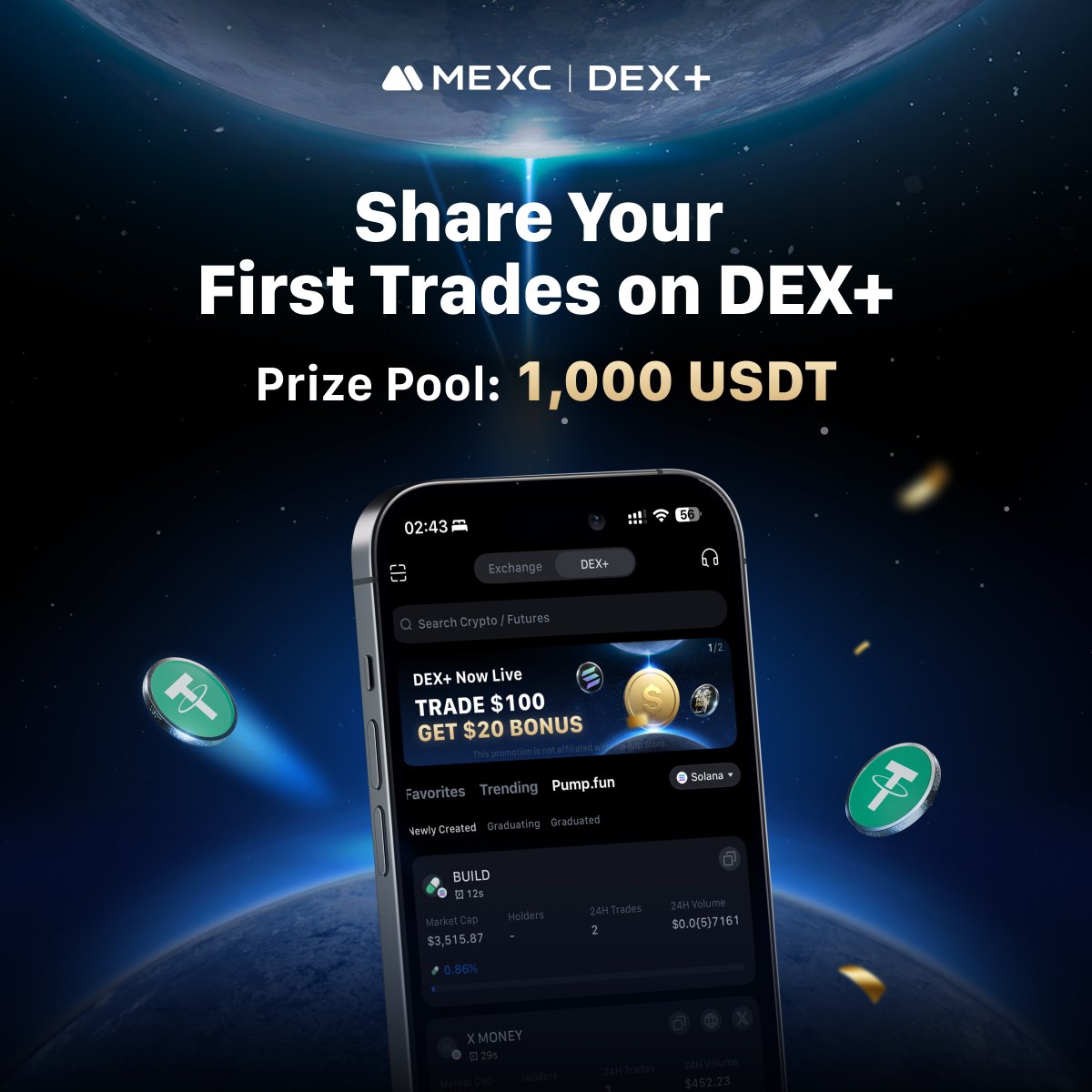 MEXC's tweet photo. Just made your first trade on #MEXC DEX+? Share it and grab a piece of the $1,000 prize pool!

To enter:
🔹Follow + Like @MEXC_Official
🔹Repost with the screenshot of your first trades on DEX+ using #MEXC #DEXPlus

🎁20 lucky users will split the prize! Ends on Mar 25, 23:59 (UTC).

Trade on DEX+ now to get a chance to share the prize 👉https://t.co/5Ii1EIEsHV