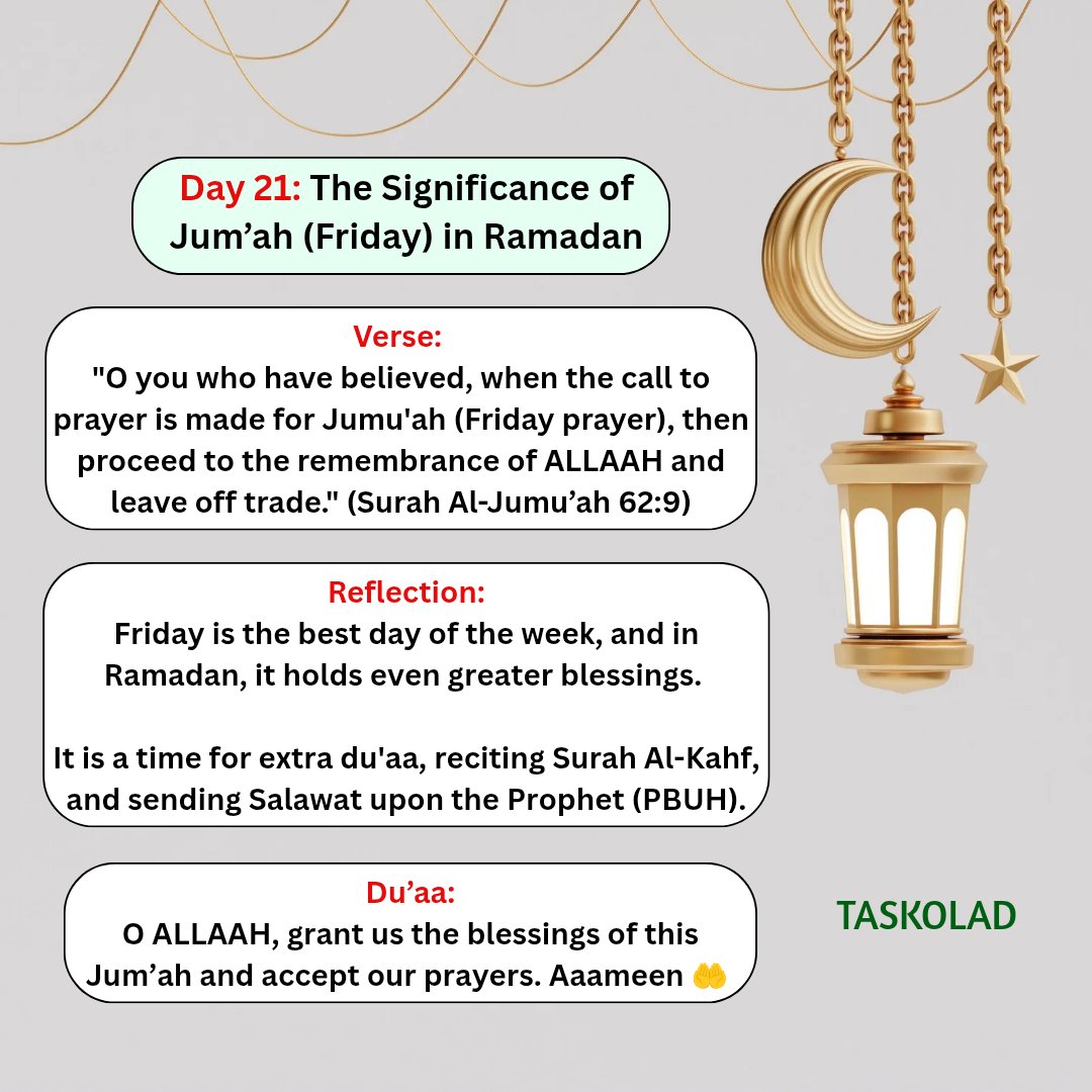 taskoladftwears's tweet image. O ALLAAH, grant us the blessings of this Jum’ah and accept our prayers. Aaameen 🤲🥰
.
#TaskoCares #SpiritualGrowth #Fasting #Taqwa #Ramadan2025 #RamadanKareem #RamadanMubarak