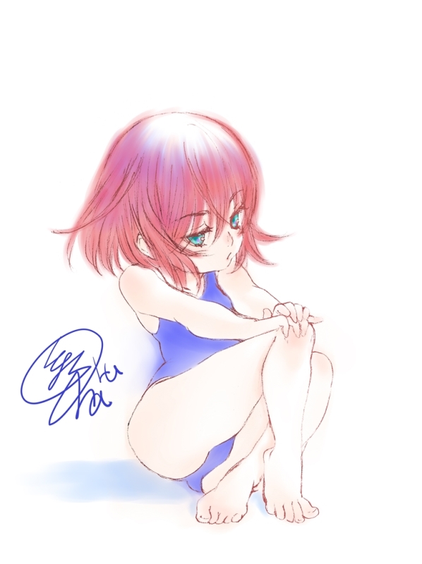 「スク水+ろり子  シャーペンラフでお題にあった デジパステル塗りです#イラスト 」|紅丸🎨くりむぞん＠『落ちこぼれ退魔師は異世界帰りで最強となる』コミックス第1巻発売中です！のイラスト
