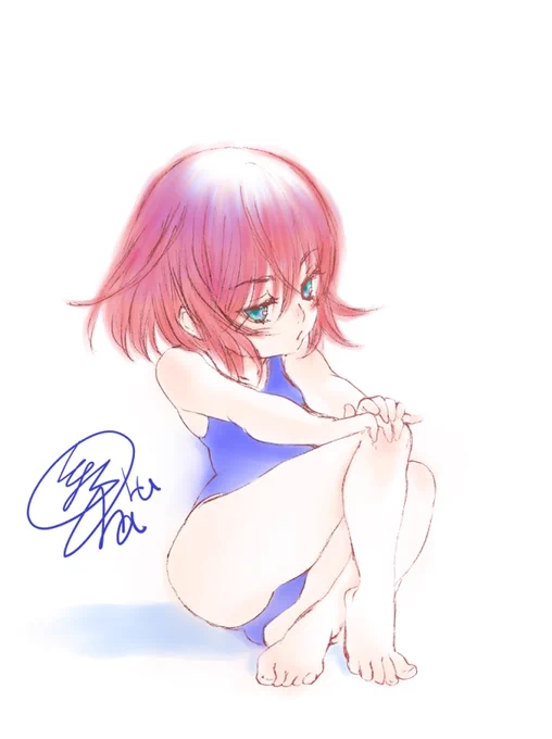 スク水+ろり子  シャーペンラフでお題にあった デジパステル塗りです#イラスト #illust #落書き 