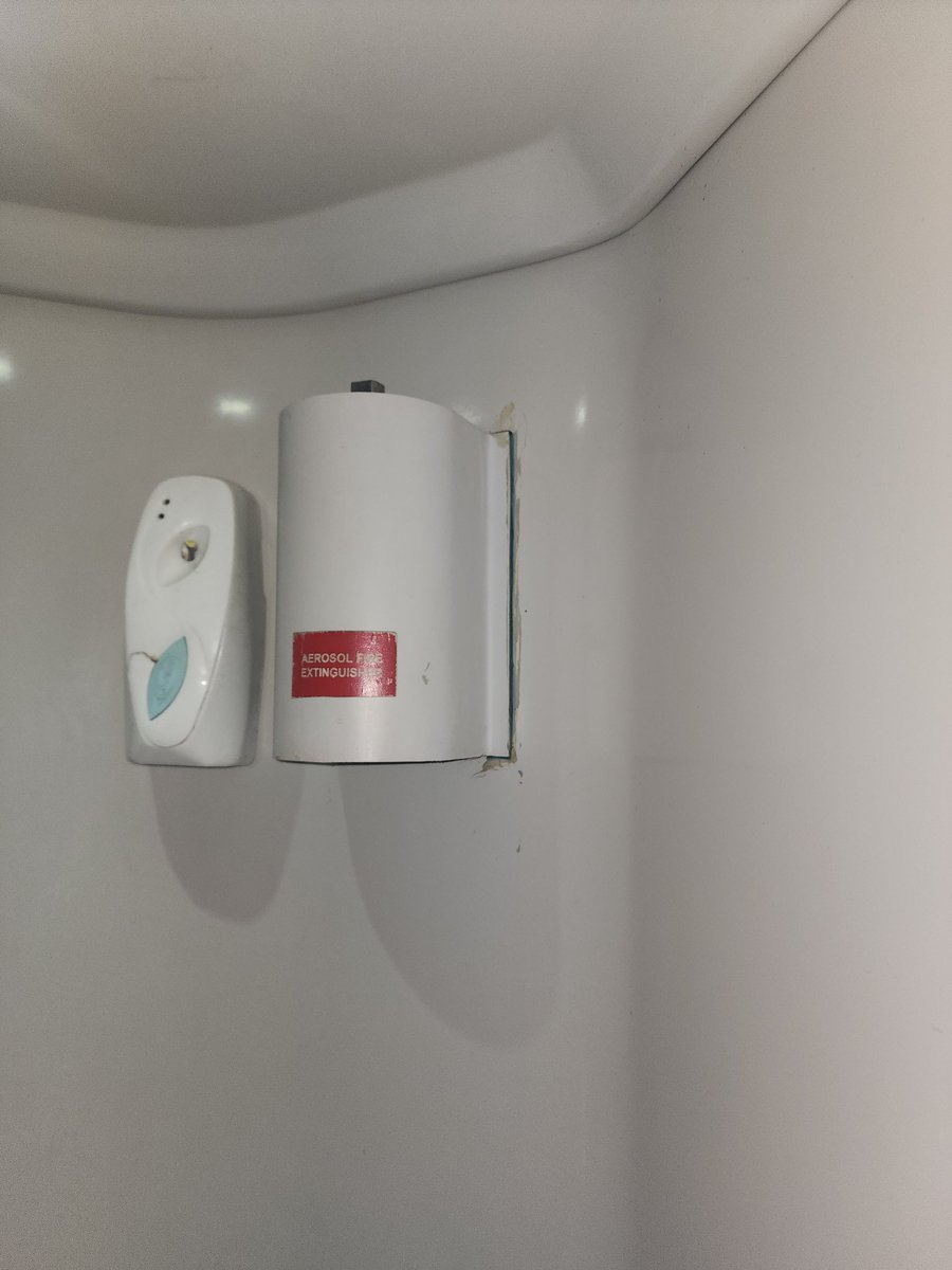 I appreciate the efforts 

This is a Vandebharat train toilet fitted with Aersol Fire Extinguisher. 

Request if team can make a poster how it works or how to use in Fire case emergency

This is an improvement suggestion,  not a complaint 

Train 20901
Vandebharat Express
C5, 57