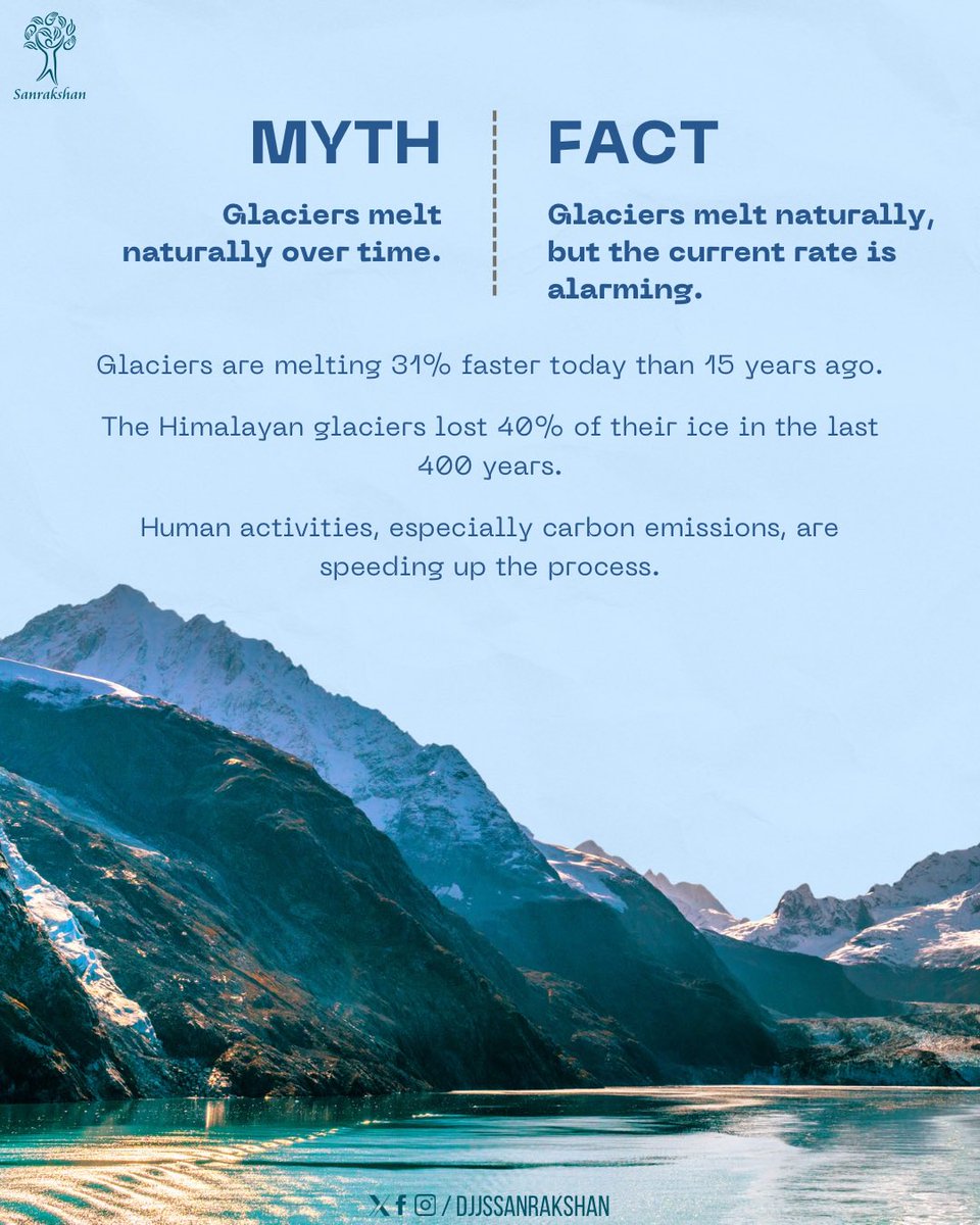 djjssanrakshan's tweet photo. #Glaciers are more than just ice—they sustain life in ways we often overlook. Yet, some common #Myths keep us from seeing their true impact.

DJJS Sanrakshan’s #EnviroMythBusters is debunking common glacier myths. Check it out! 

#WorldDayForGlaciers #SaveGlaciers #GlaciersMatter https://t.co/qxPdJu5w4R